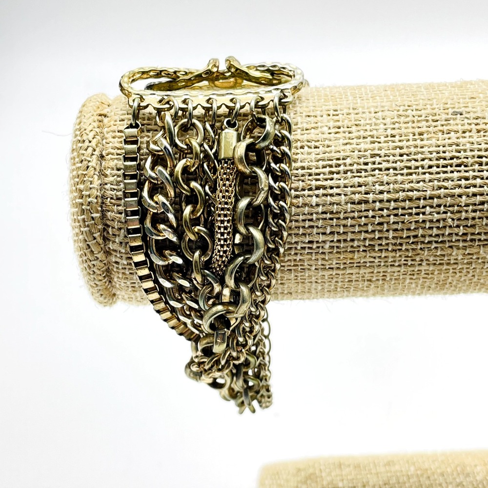 Vintage Multi Strand Chain Bracelet Gold Tone Draped Chains Hook Clasp Jewelry